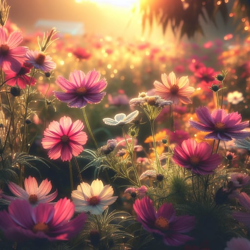 A tranquil good morning image with radiant and vibrant flowers basking in the early morning sun.