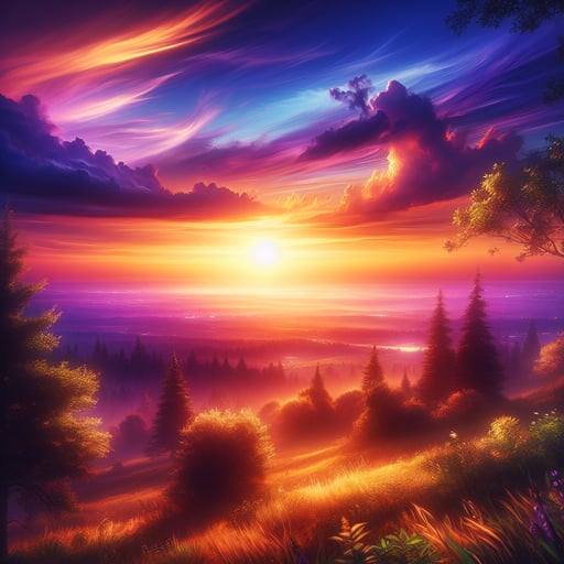 Radiant summer sunrise with hues of orange, purple, and pink embracing a new day - good morning image.