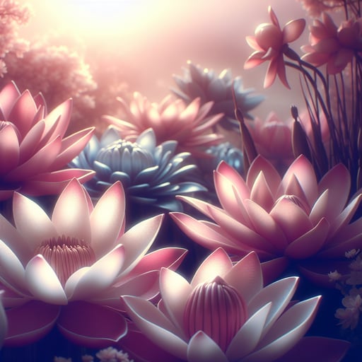 A serene good morning image showcasing an array of delicate, soft-petaled flowers radiating tranquility and peace.