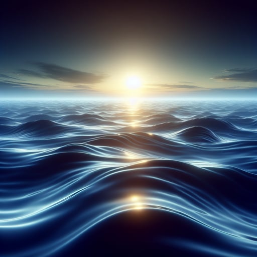 A soothing good morning image of a vast ocean reflecting the gentle hues of the rising sun, embodying peace and mystery.