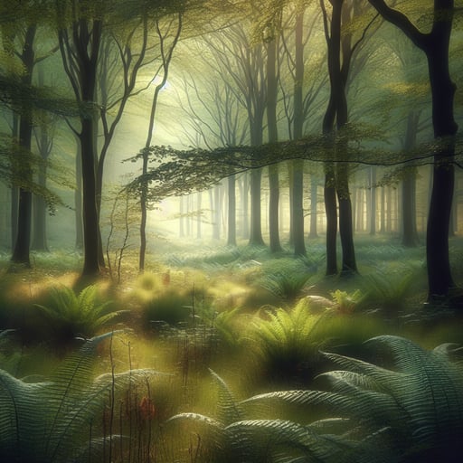 A serene morning in a whispering forest, with leaves and branches gently swaying, embodying nature's peaceful communication - good morning image