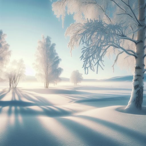 A serene good morning image showcasing the untouched beauty of a winter landscape, with frosty trees and a blanket of snow.