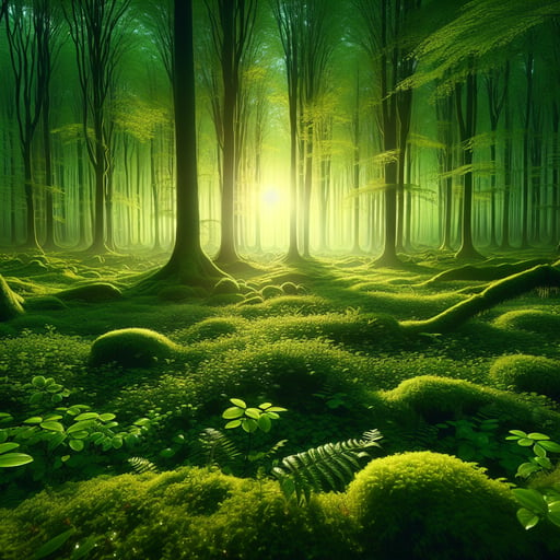 A serene forest illuminated by morning light, symbolizing a peaceful start to the day - good morning image