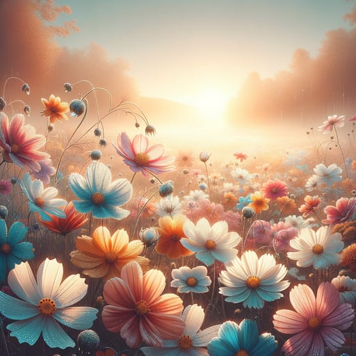 A serene good morning image of vibrant flowers bathed in sunlight, symbolizing a fresh start.