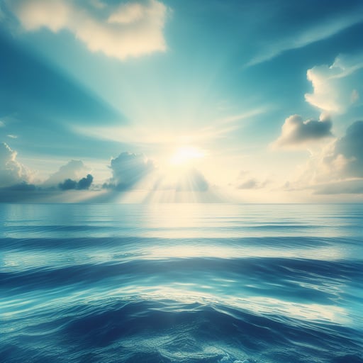 Serene good morning image of the ocean merging with the sky in a tranquil, soothing scene without any living beings.