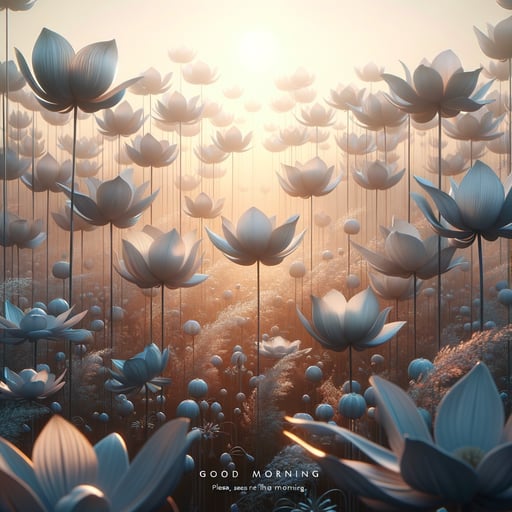 A peaceful good morning image of elegant flowers basking in the sunrise, symbolizing a fresh start.