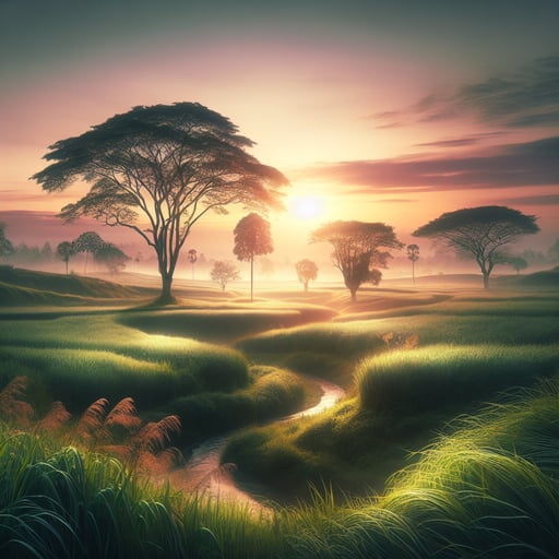 Serene countryside landscape during morning, embodying peace and tranquility in a good morning image.