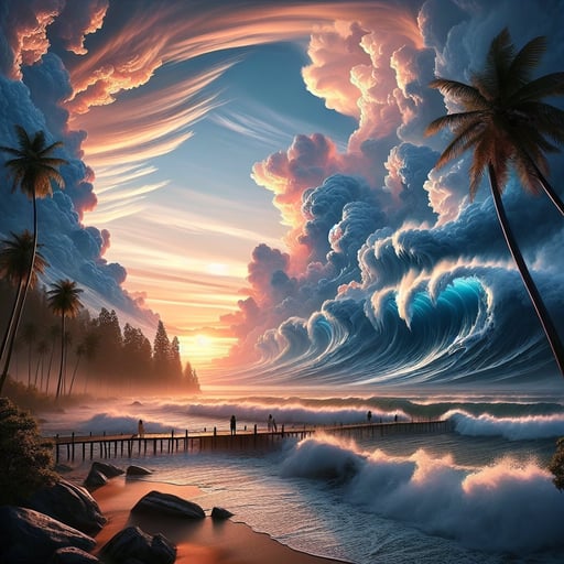 A breathtaking good morning image showcasing the powerful and awe-inspiring ocean at sunrise, embodying tranquility and the grandiosity of nature.