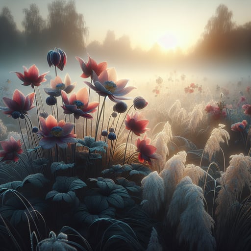 A realistic photograph-like image of exquisite flowers in early morning light, symbolizing a serene and peaceful start - good morning image.