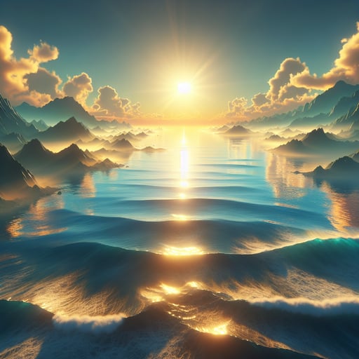 Golden sunrise over serene ocean, casting shimmering light on calm waters - a tranquil good morning image