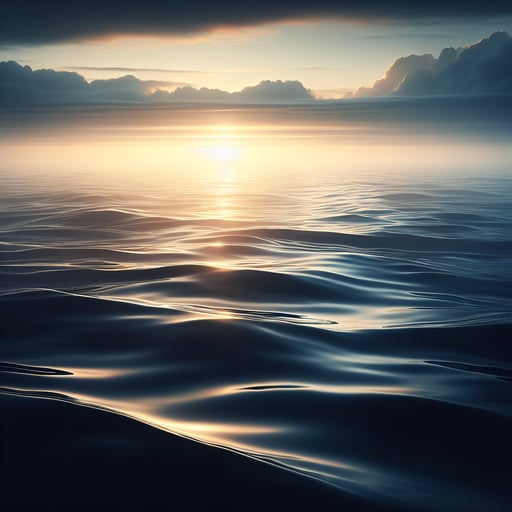 Serene morning ocean scene under the first rays of sunlight, embodying tranquility and the vast beauty of nature - good morning image.
