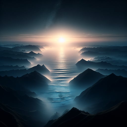 Good morning image of dawn breaking over a serene, vast ocean, symbolizing endless possibilities and mysteries.