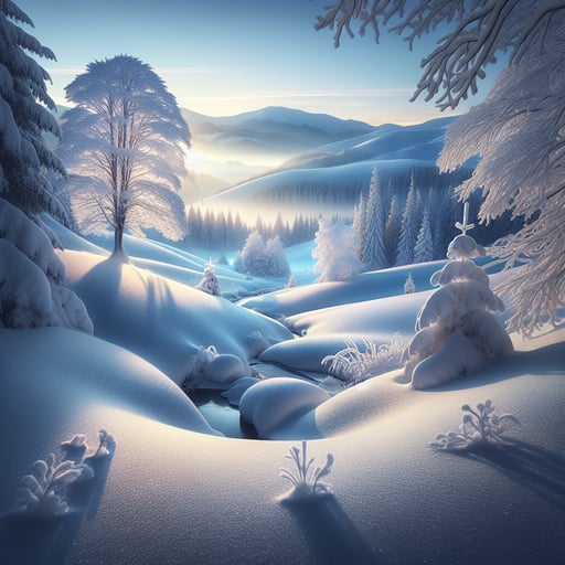 An impeccable good morning image of a serene winter landscape, blanketed in pure snow, untouched and radiating tranquility.