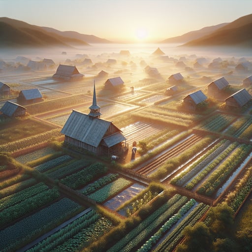A serene good morning image capturing the essence of a nurturing farm at dawn, filled with life and tranquility.