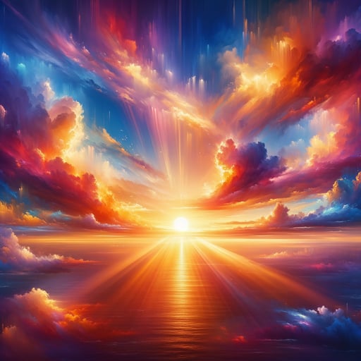 Radiant summer sunrise with a spectrum of vibrant colors painting the sky, signifying a new day - good morning image.