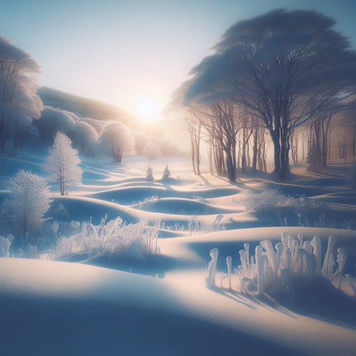 A peaceful and serene winter morning landscape covered in untouched snow, perfect as a good morning image.