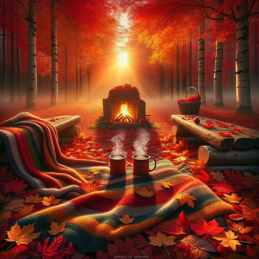 A serene good morning image depicts an autumn scene with colorful leaves and a cozy bench, suggesting past companionship.