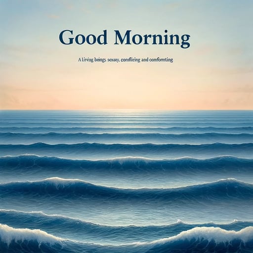 A serene ocean vista merges with the sky on a peaceful morning, featuring the text 'Good morning'.